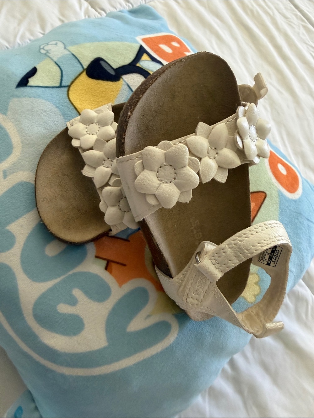 Carter's White Floral Leather Strap Sandals for Toddler Girls